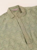 Jompers Men's Silk Blend Collar Embroidered Kurta only - Pista