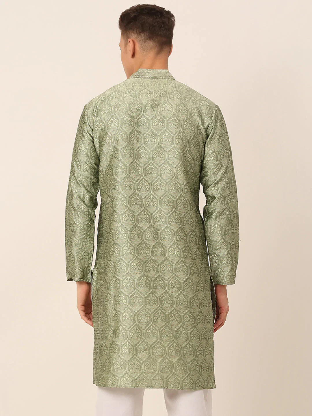 Jompers Men's Silk Blend Collar Embroidered Kurta only - Pista