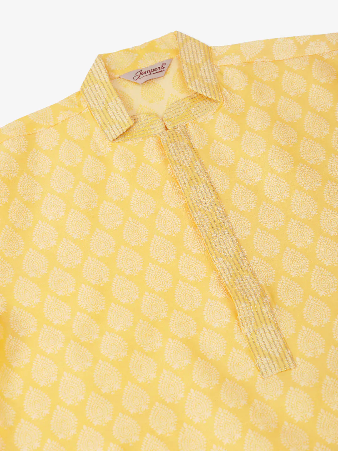 Jompers Men's Silk Blend Collar Embroidered Kurta only - Golden