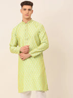 Jompers Men's Silk Blend Collar Embroidered Kurta only - Green