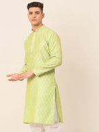 Jompers Men's Silk Blend Collar Embroidered Kurta only - Green
