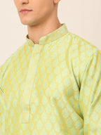 Jompers Men's Silk Blend Collar Embroidered Kurta only - Green