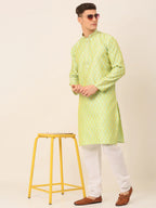 Jompers Men's Silk Blend Collar Embroidered Kurta only - Green