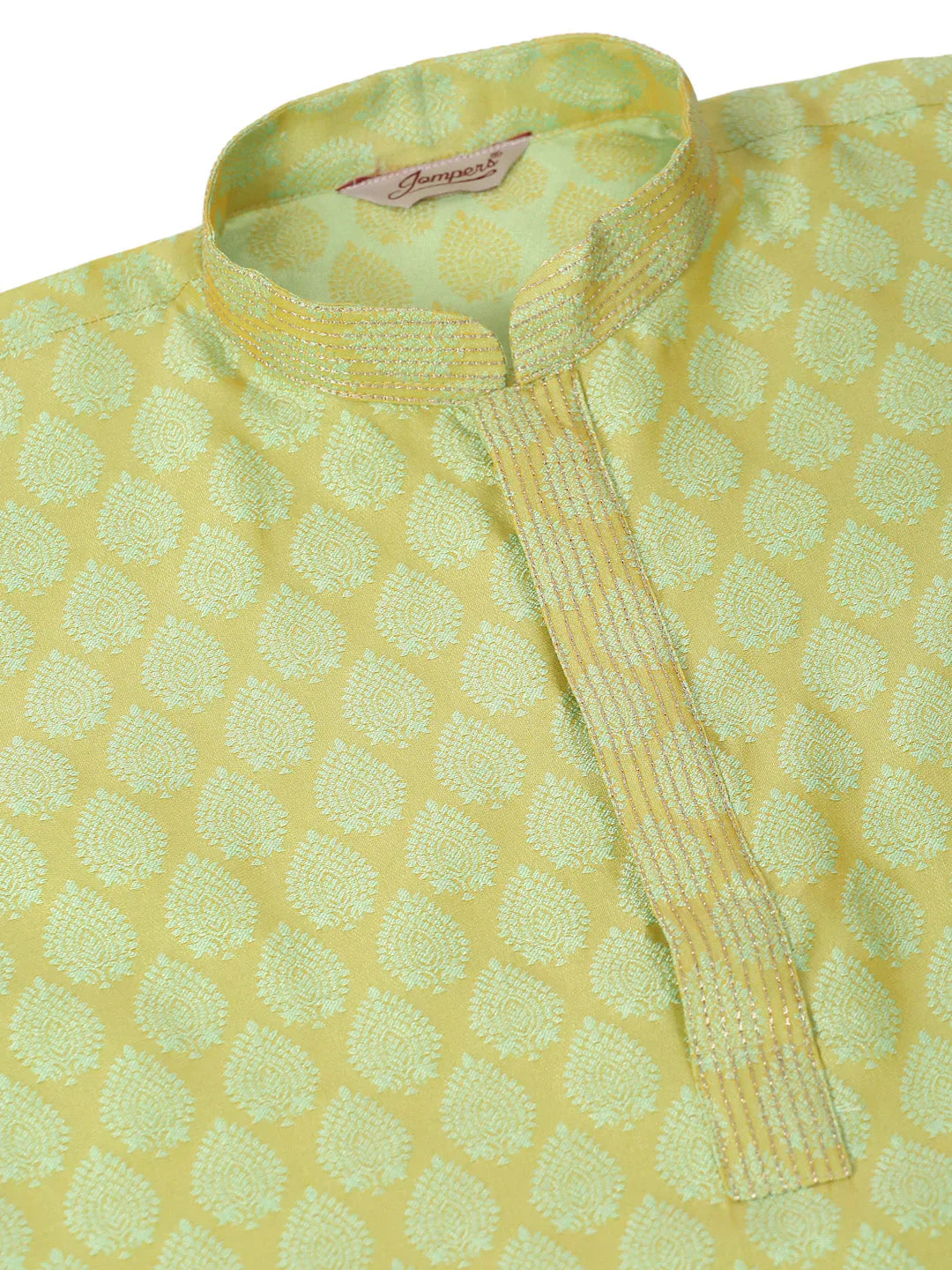 Jompers Men's Silk Blend Collar Embroidered Kurta only - Green