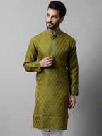 Jompers Men's Olive Green and White Woven Design Kurta