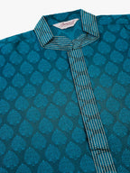 Jompers Men's Silk Blend Collar Embroidered Kurta only - Peacock