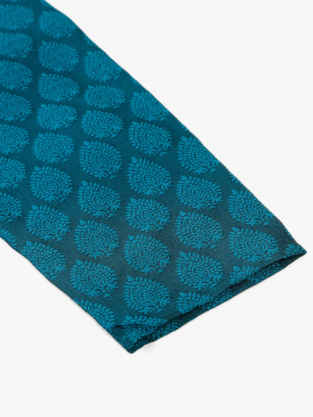 Jompers Men's Silk Blend Collar Embroidered Kurta only - Peacock
