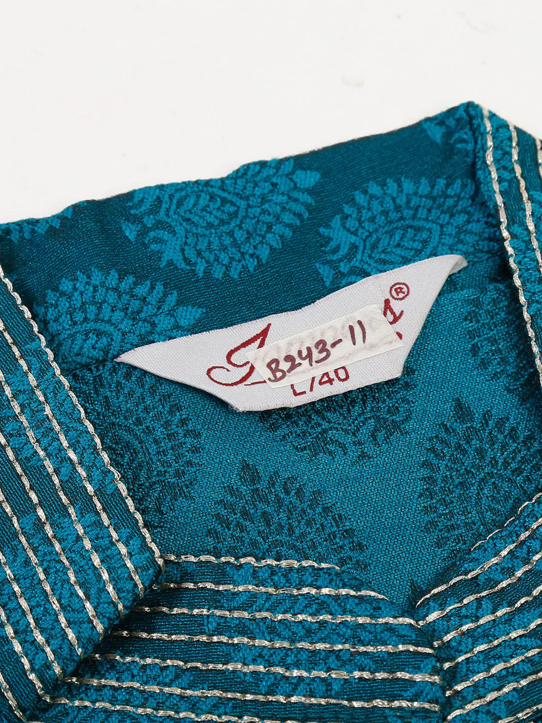 Jompers Men's Silk Blend Collar Embroidered Kurta only - Peacock