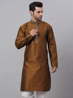 Jompers Men's Silk Blend Collar Embroidered Kurta only - Brown