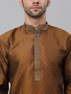 Jompers Men's Silk Blend Collar Embroidered Kurta only - Brown