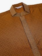 Jompers Men's Silk Blend Collar Embroidered Kurta only - Brown