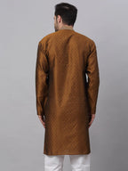 Jompers Men's Silk Blend Collar Embroidered Kurta only - Brown