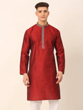 Jompers Men's Silk Blend Collar Embroidered Kurta only - Maroon
