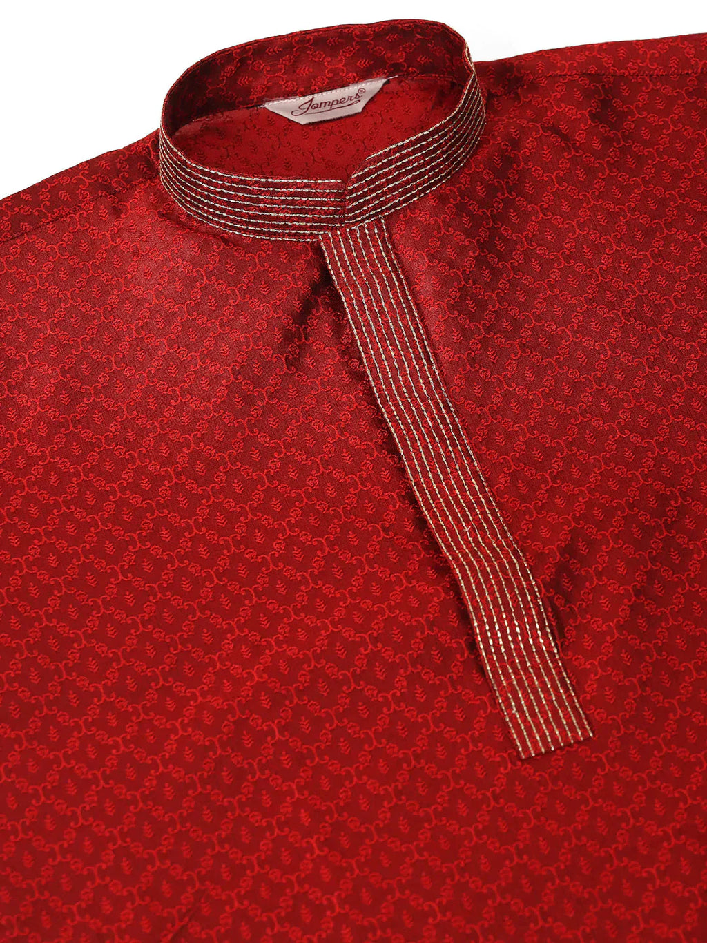 Jompers Men's Silk Blend Collar Embroidered Kurta only - Maroon