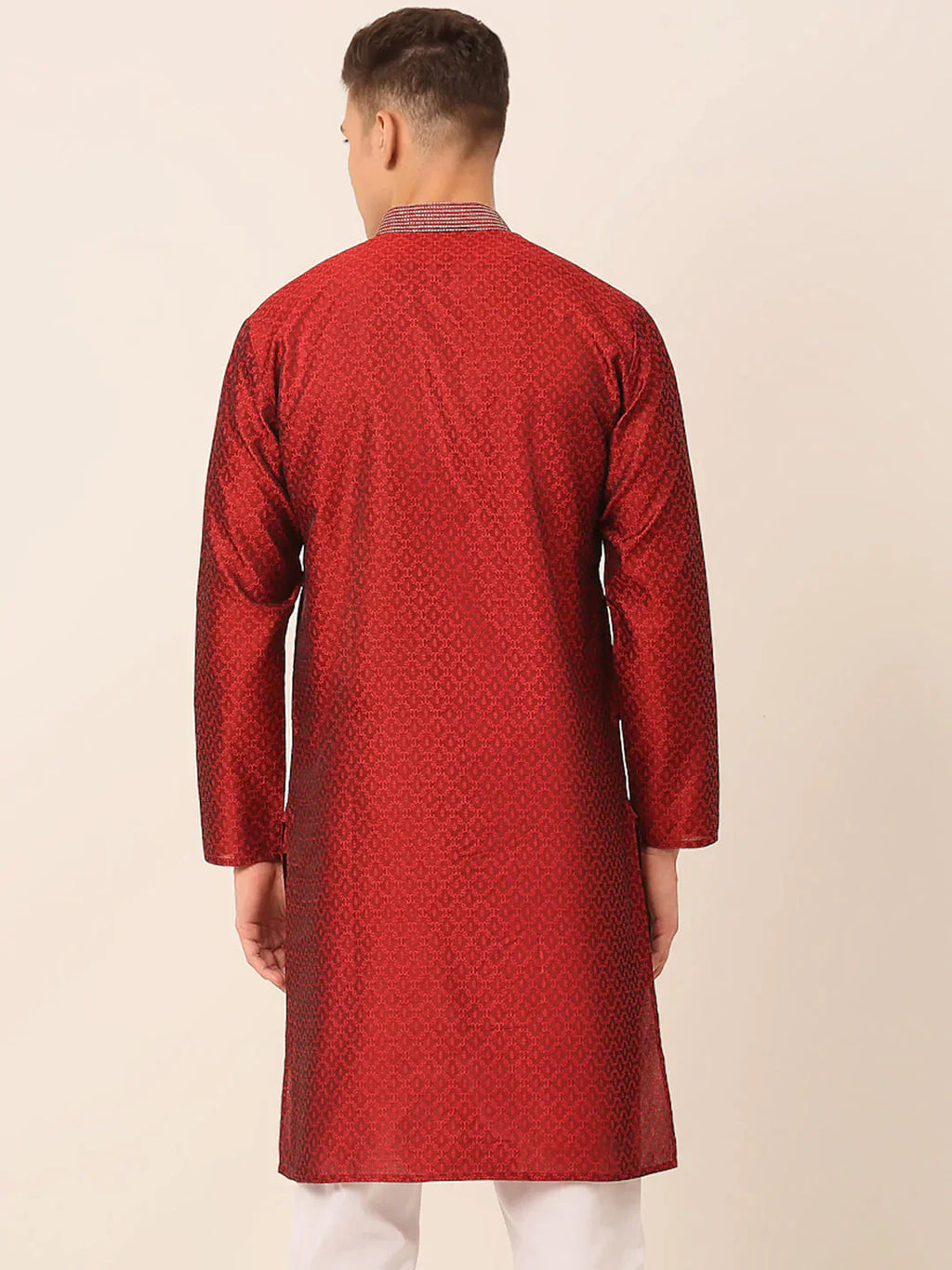 Jompers Men's Silk Blend Collar Embroidered Kurta only - Maroon