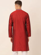 Jompers Men's Silk Blend Collar Embroidered Kurta only - Maroon
