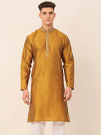 Jompers Men's Silk Blend Collar Embroidered Kurta only - Mustard