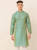 Jompers Men's Silk Blend Collar Embroidered Kurta only - Sea-Green