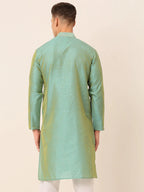 Jompers Men's Silk Blend Collar Embroidered Kurta only - Sea-Green