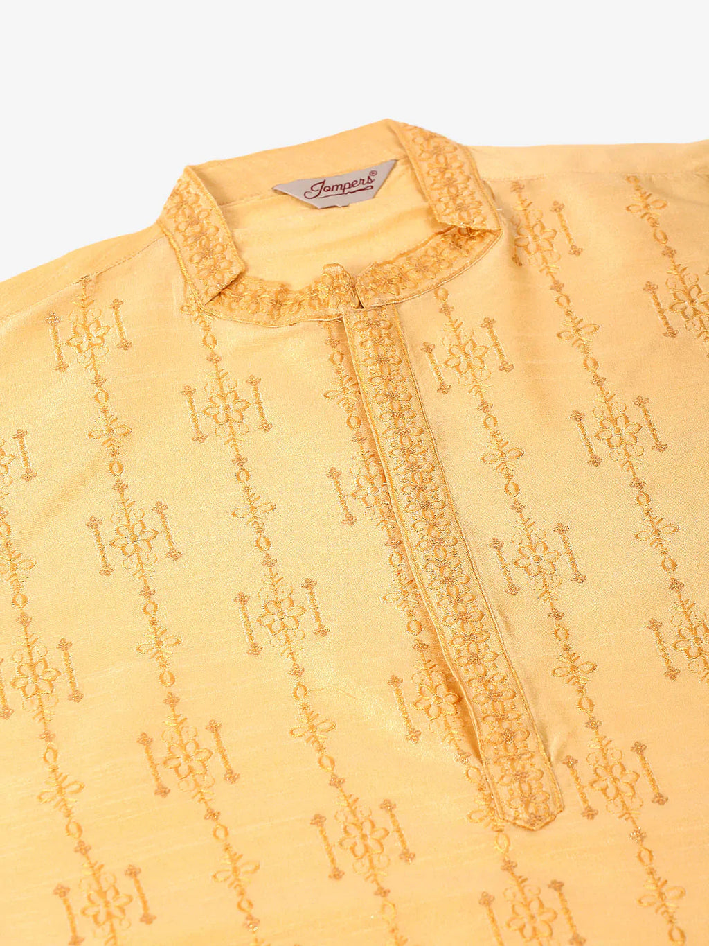 Jompers Men's Silk Blend Collar Embroidered Kurta Only - Golden