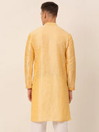 Jompers Men's Silk Blend Collar Embroidered Kurta Only - Golden