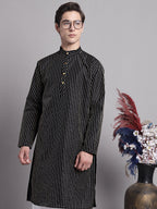 Jompers Men's Black Embroidered Design Kurta