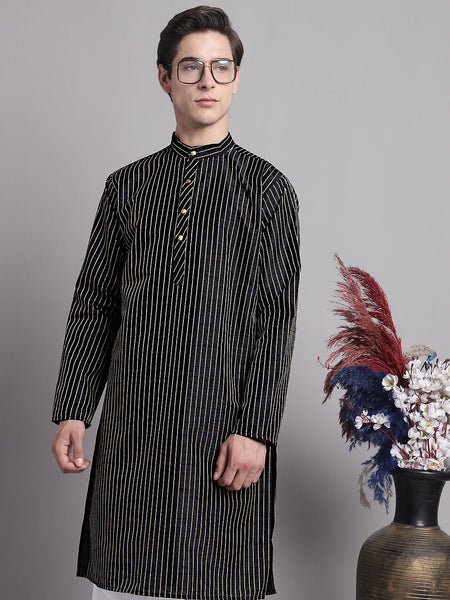 Jompers Men's Black Embroidered Design Kurta