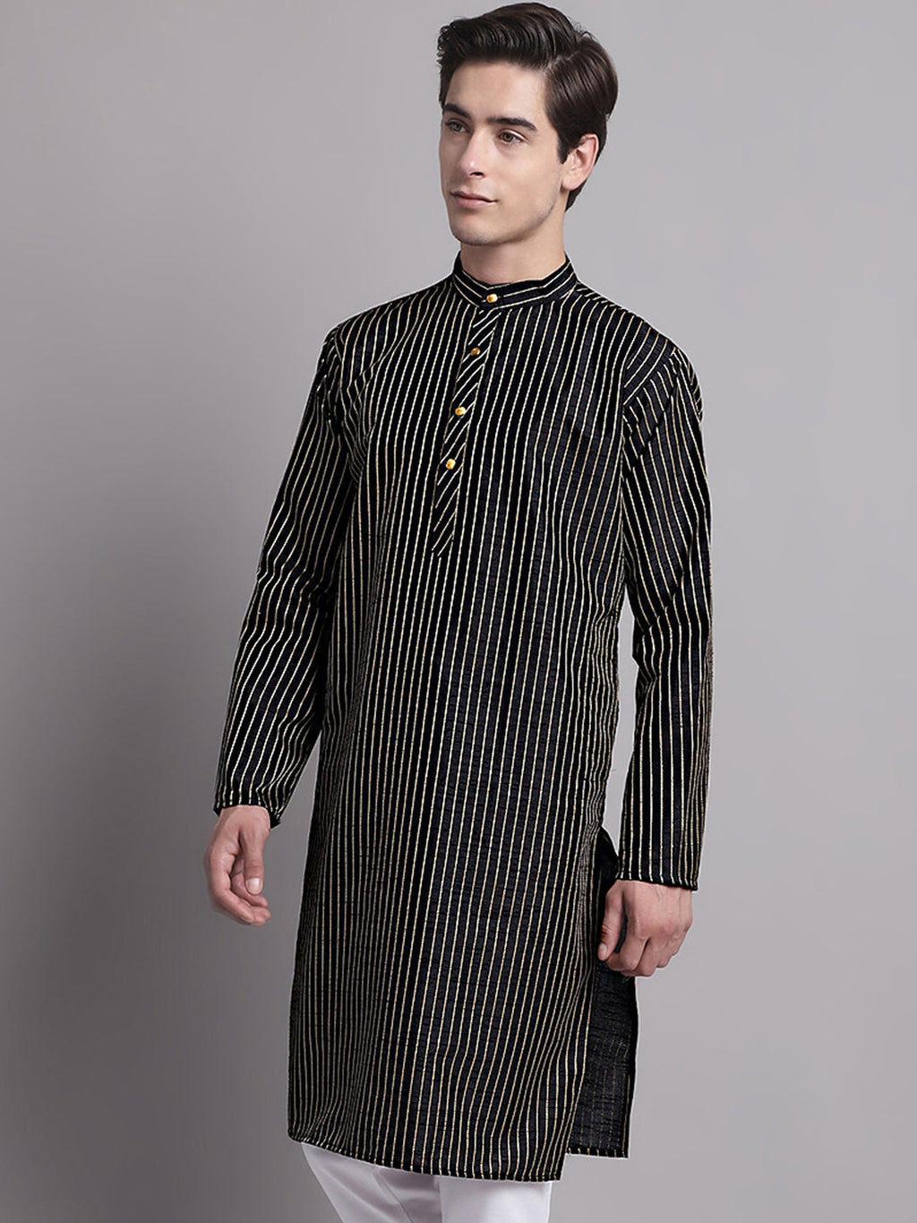 Jompers Men's Black Embroidered Design Kurta