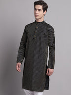 Jompers Men's Black Embroidered Design Kurta