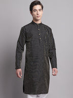 Jompers Men's Black Embroidered Design Kurta