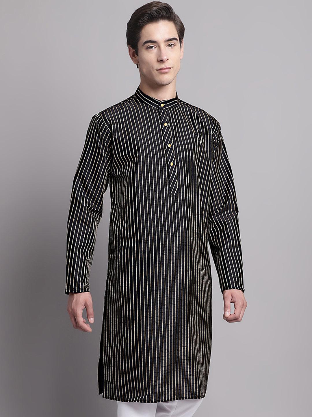 Jompers Men's Black Embroidered Design Kurta