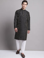 Jompers Men's Black Embroidered Design Kurta