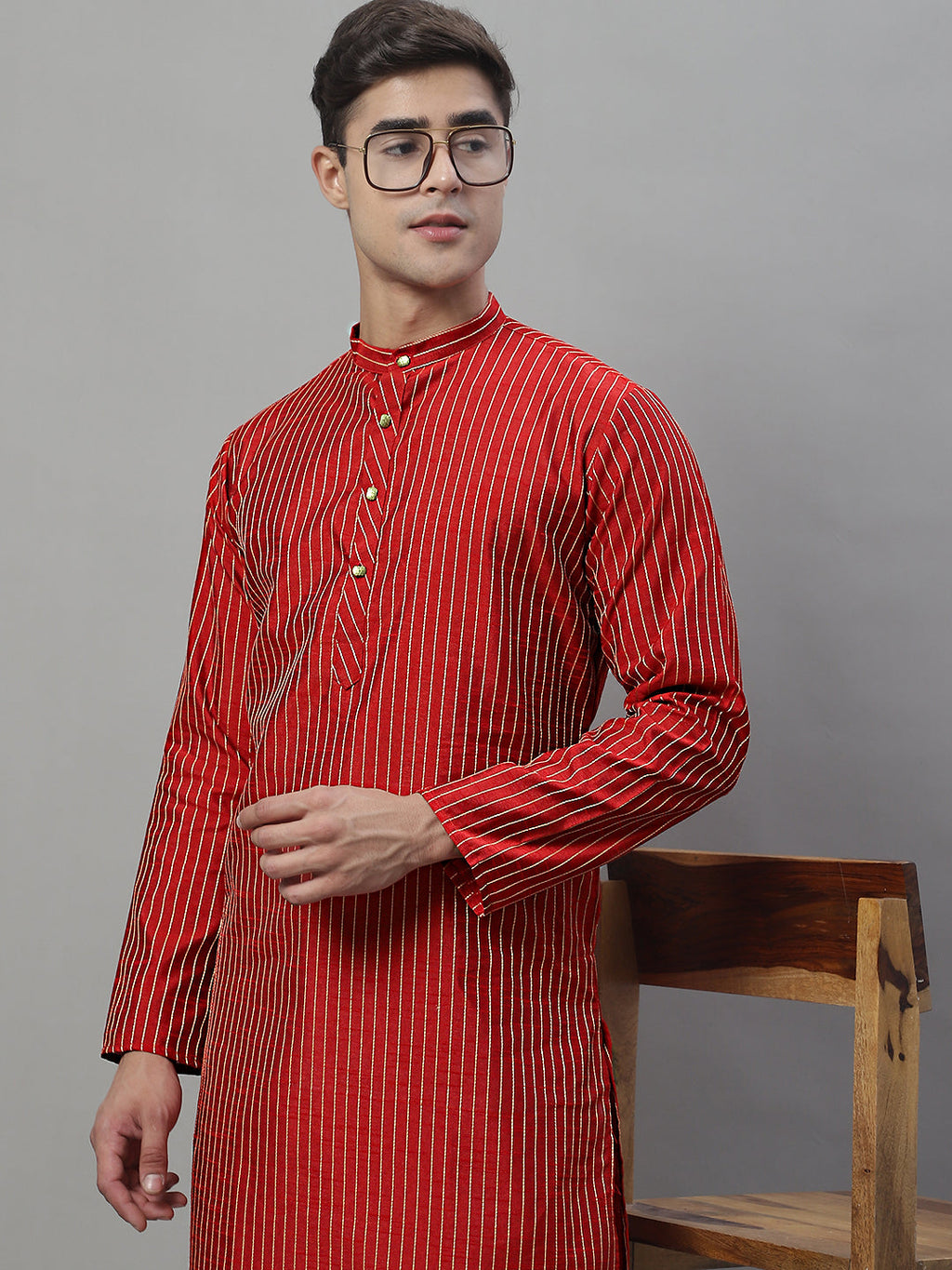 Jompers Men's Maroon Embroidered Kurta - Maroon