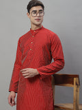 Jompers Men's Maroon Embroidered Kurta - Maroon
