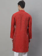 Jompers Men's Maroon Embroidered Kurta - Maroon