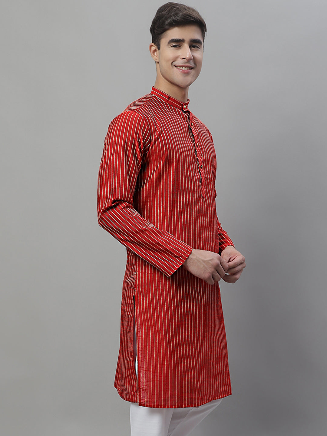 Jompers Men's Maroon Embroidered Kurta - Maroon