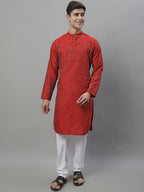 Jompers Men's Maroon Embroidered Kurta - Maroon