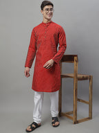 Jompers Men's Maroon Embroidered Kurta - Maroon