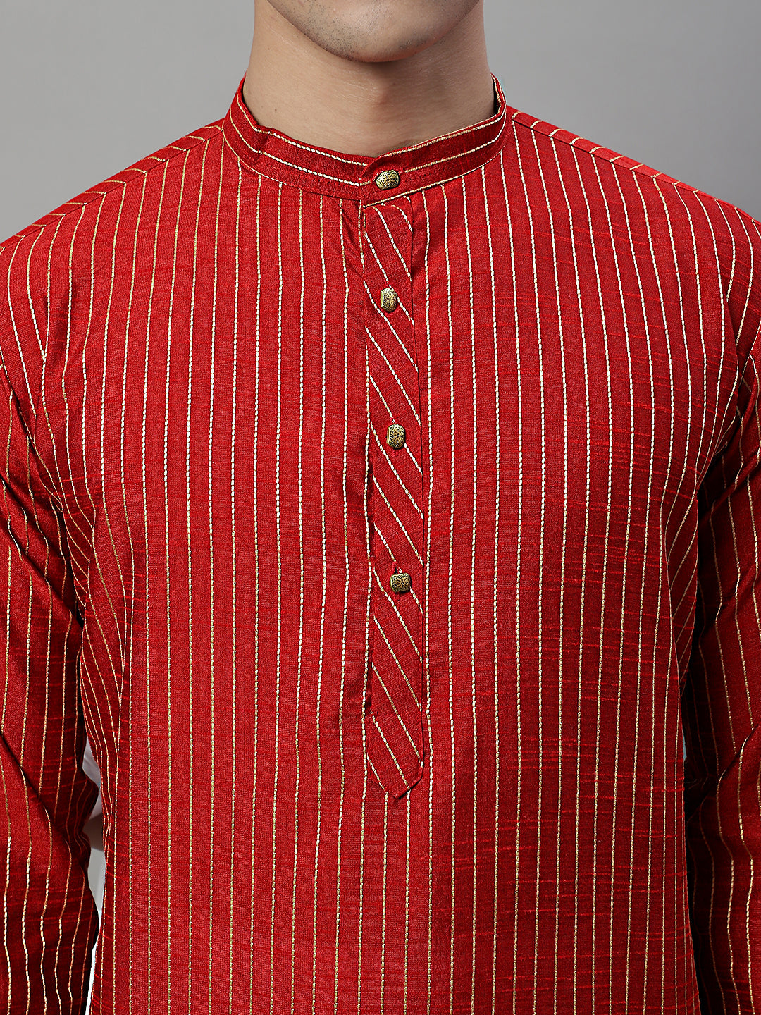 Jompers Men's Maroon Embroidered Kurta - Maroon