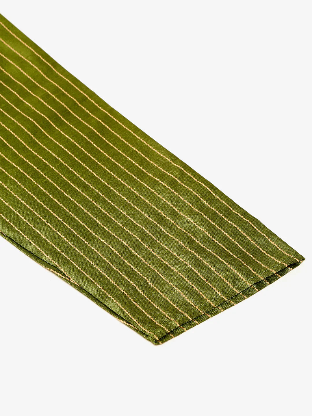 Jompers Men's Olive Green Striped Pleated Chikankari Kurta Only