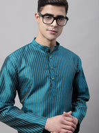 Jompers Men's Peacock Blue Embroidered Design Kurta