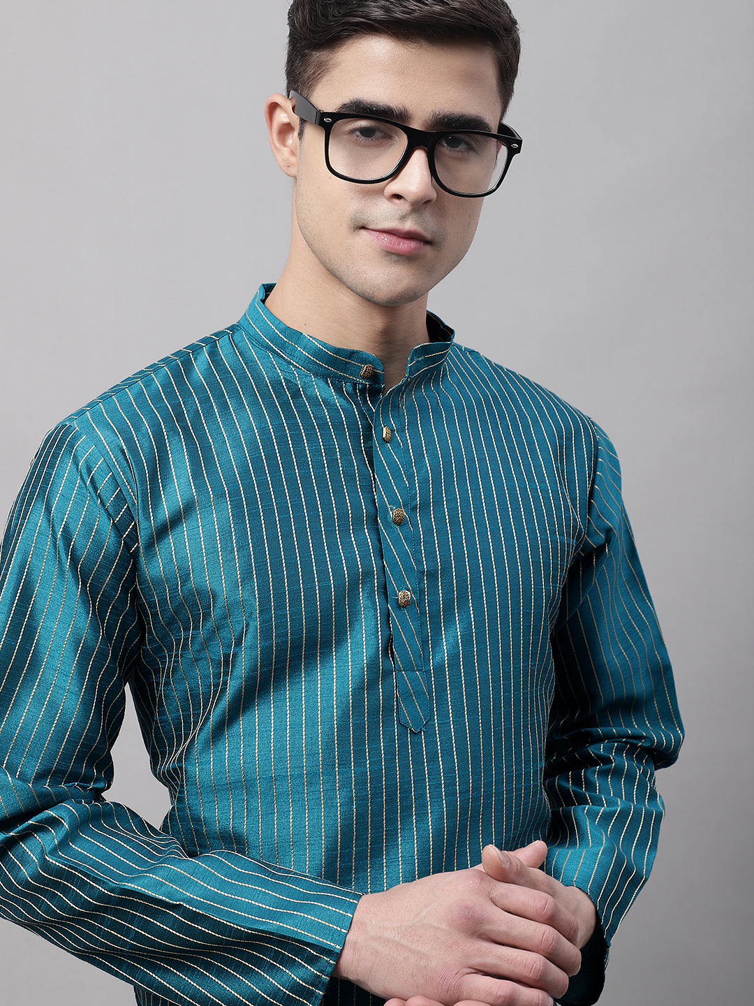Jompers Men's Peacock Blue Embroidered Design Kurta