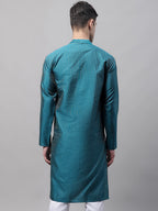 Jompers Men's Peacock Blue Embroidered Design Kurta