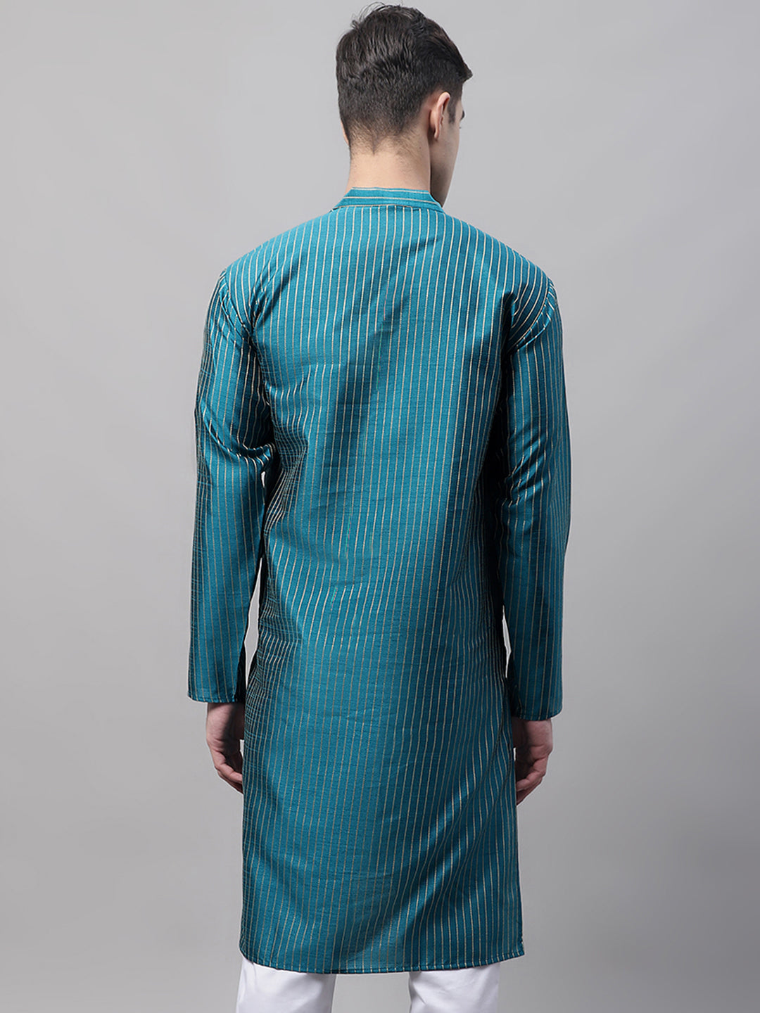 Jompers Men's Peacock Blue Embroidered Design Kurta