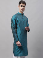 Jompers Men's Peacock Blue Embroidered Design Kurta