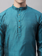 Jompers Men's Peacock Blue Embroidered Design Kurta