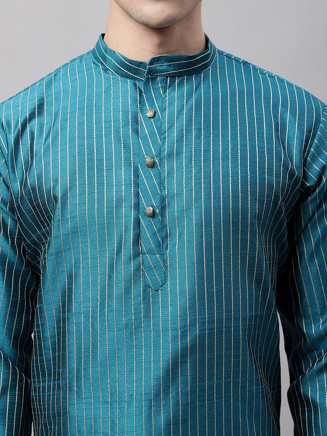 Jompers Men's Peacock Blue Embroidered Design Kurta
