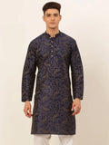 Jompers Men's Navy Blue Paisley Printed Kurta Only