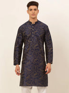 Jompers Men's Navy Blue Paisley Printed Kurta Only