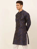 Jompers Men's Navy Blue Paisley Printed Kurta Only